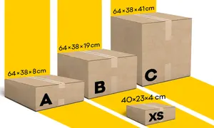 Pudełka InPost: XS (40x23x4 cm), A (64x38x8 cm), B (64x38x19 cm), C (64x38x41 cm). Wybierz odpowiedni wymiar!