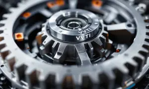 Precyzyjne koło zmiennych faz rozrządu VVTi, kluczowy element silnika, z widocznymi zębatkami i detalami mechanicznymi.