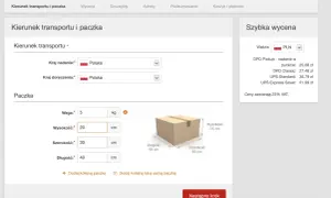 Formularz zamówienia przesyłki. Wpisz wymiary paczki, aby sprawdzić pocztex czas dostawy i ceny.