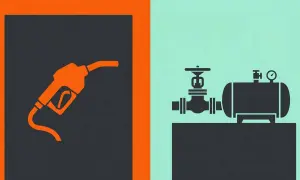 Dwie ikony: pistolet do tankowania i zbiornik z zaworem i manometrem. Symbolizują cenę LPG.