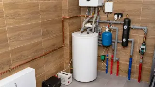 Kotłownia z bojlerem i instalacją grzewczą. Zastanawiasz się nad **olej opałowy cena**? Sprawdź, jak efektywnie ogrzać dom.