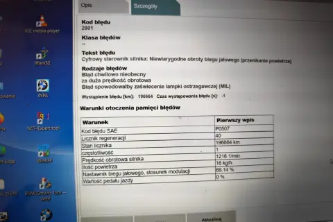 BMW P0507: Niewiarygodne obroty biegu jałowego, prawdopodobnie przez przenikanie powietrza. Błąd wystąpił przy 196664 km.
