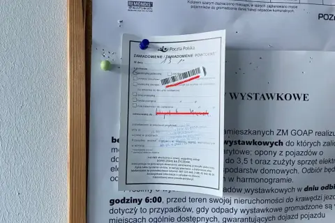 Awizo z Poczty Polskiej. Zawiadomienie o próbie doręczenia przesyłki poleconej.
