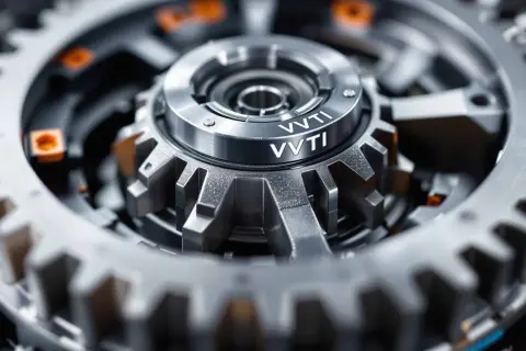 Precyzyjne koło zmiennych faz rozrządu VVTi, kluczowy element silnika, z widocznymi zębatkami i detalami mechanicznymi.