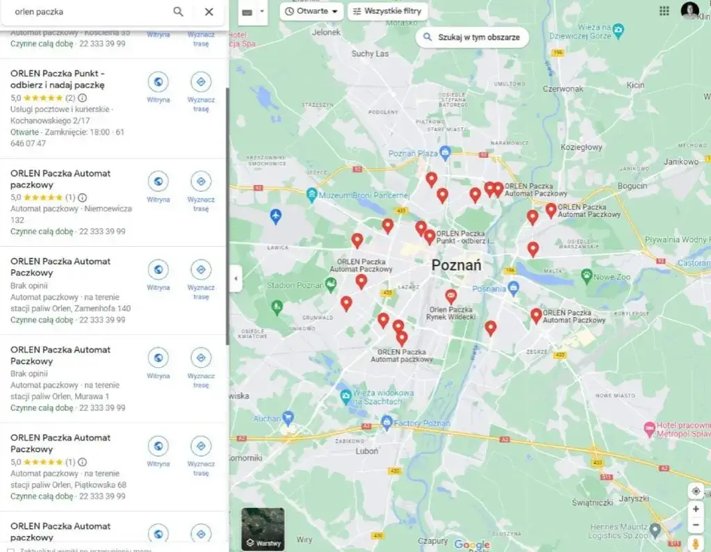 Mapa punktów ORLEN Paczka