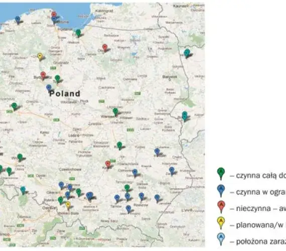 Mapa stacji tankowania CNG Polska