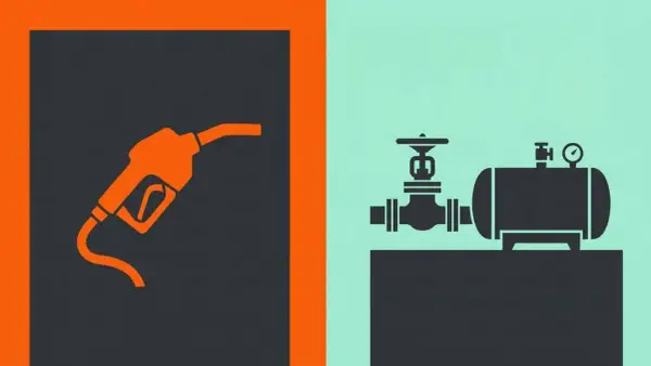 Dwie ikony: pistolet do tankowania i zbiornik z zaworem i manometrem. Symbolizują cenę LPG.