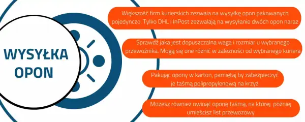 Wysyłka opon: sprawdź zasady przewoźników, pakuj je pojedynczo lub w pary, zabezpieczając taśmą. Poznaj koszt wysyłki opon.
